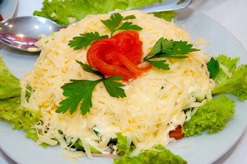 Salad with grated cheese and vegetables