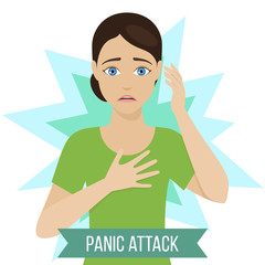 Girl suffers from panic attacks or panic disorder. Medicine infographic for brochures and magazines. Vector