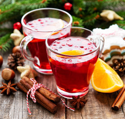 Glasses of hot mulled wine