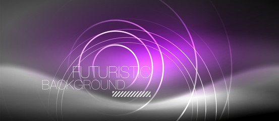 Neon circles abstract background, shiny lines