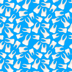 A lot of bright realistic human teeths on blue, dentist seamless pattern