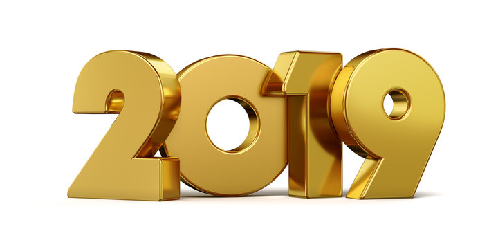 New 2019 year golden isolated on white background. 3D rendered. Illustration for the new year. Christmas illustration.