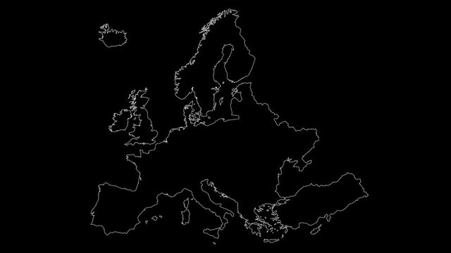 Europe continent map outline animation