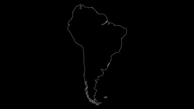 South America continent map outline animation