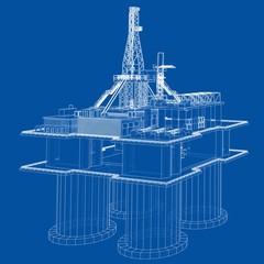 Obraz premium Offshore oil rig drilling platform concept. Vector