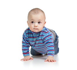 Sweet baby child kid crawling, isolated