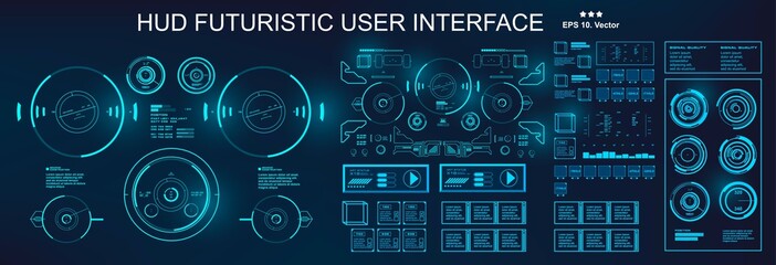 Sci-fi futuristic blue hud dashboard display virtual reality technology screen