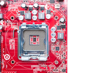 Detail of modern computer mainboard isolated on white background