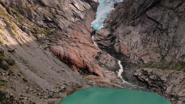 Briksdalsbreen glacier - Norway, Aerial, drone