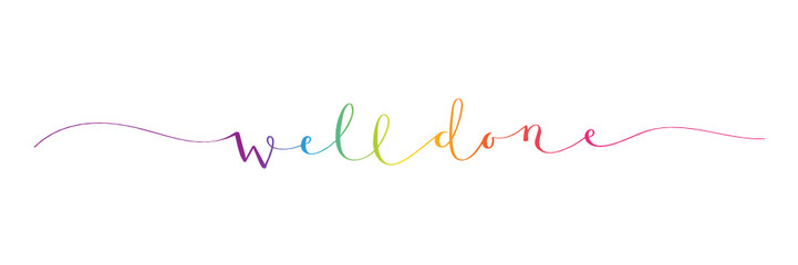 WELL DONE rainbow brush calligraphy banner