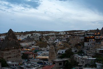 architecture and buildings in Cappadocia, Goreme, Turkey, aerial view . most popular and famous place