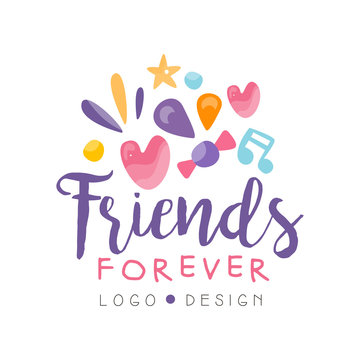 Friends forever logo design, Happy Friendship Day colorful template for banner, poster, greeting card, t-shirt vector Illustration