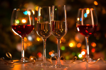 Champagne glasses and Christmas lights