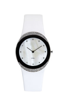 Silver wrist watch isolated round