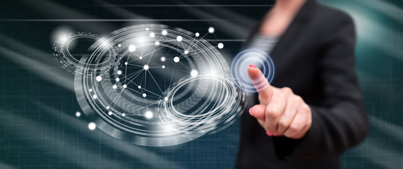 Woman touching a virtual technology concept