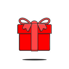 isolated red gift box with line out flat style