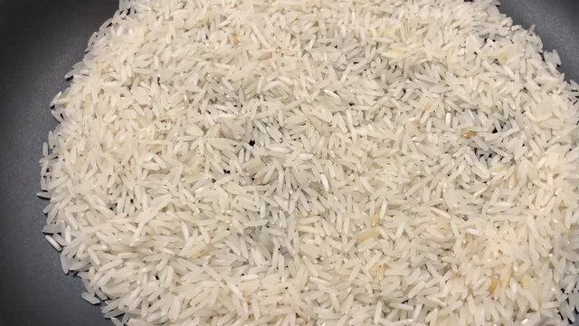 Rotating white Basmati rice.