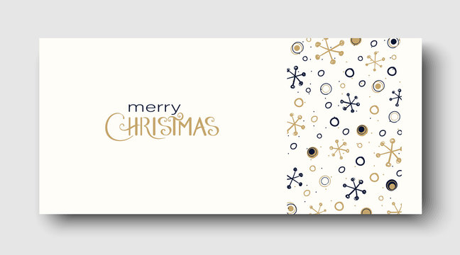 Merry Christmas greeting card or poster with abstract winter pattern.