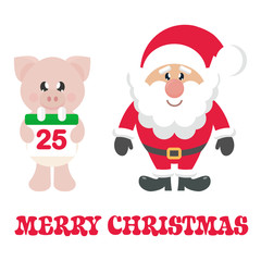 winter cartoon pig with christmas calendar and santa claus and christmas text