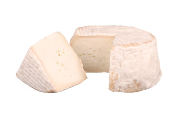 wheel of blue cheese isolated on white background