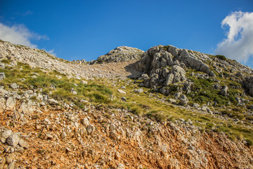 highland mountain rocks beautiful landscape and good place for hiking hobby activity in clear bright summer weather time 