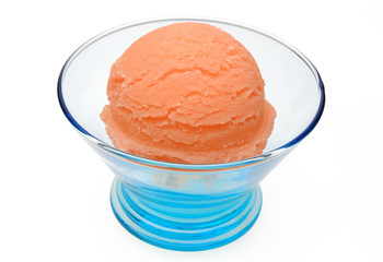 Orange, Apricot, mango or Lemon ice cream scoop in bowl isolated on white background