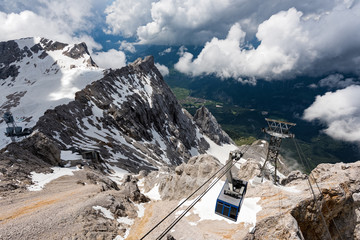 Cable car on the Bavarian Alps, near the village of Garmish-Partenkirchen in Germany