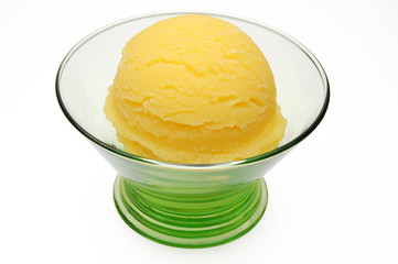 Apricot, mango or Lemon ice cream scoop in bowl isolated on white background