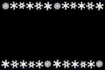 White paper snowflakes different shapes and sizes on violet background. Top view.
