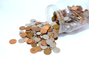Spilled pot of mixed british coins