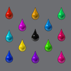 Colorful raindrops vector illustration isolated on grey.  Realistic 3d vector, created by mesh tool. Template, set for business infographics, presentations.