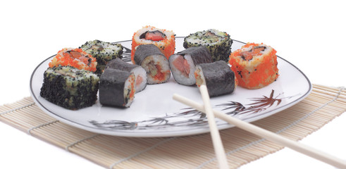 close-up of sushi rolls on the plate