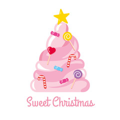 Obraz na płótnie Canvas Christmas tree made of sweets and candies vector illustration