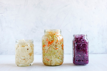 Jars with various sauerkraut