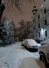 Twilight winter Lviv city, Ukraine.