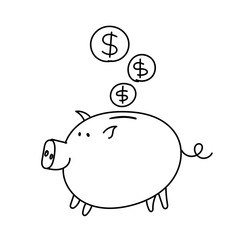 Piggy bank coins sketch. Bribe Pig with a document in the mouth