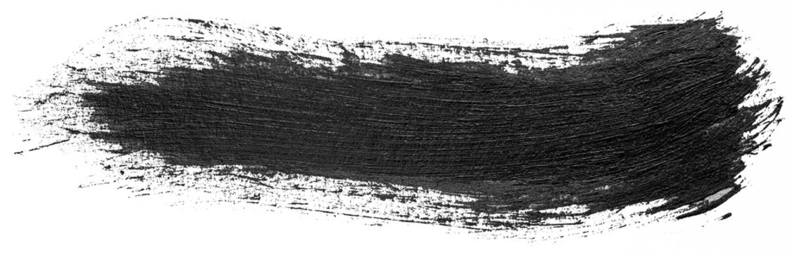 Long hand drawn isolated paintbrush stripe with dirty black color ink. Splatter Paint Texture. Distress rough background. Scratch, Grain, Noise rectangle stamp.