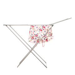 The clothes drying rack with clen clothes on white backgrouns isolation