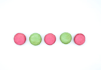macarons isolated on white background free text, sweet colorful macarons in row