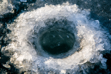 hole on the ice, used for winter fishing