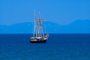 Fototapeta na wymiar Traditional boat in Corfu island, Greece