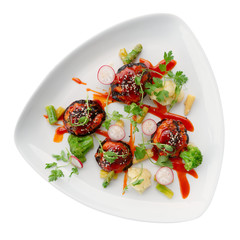 Asian style vegetable appetizer isolated on white