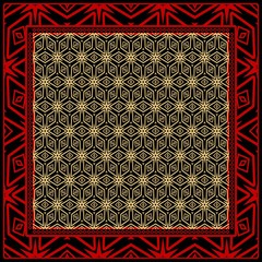 Obraz premium Geometric ornament with frame, border. Art-deco background. Bandanna, shawl, scarf, tablecloth design.