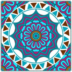 Design with abstract hand drawn floral color mandala pattern with decorative element. Vector illustration. Template design for card, shawl, bandanna, fashion print