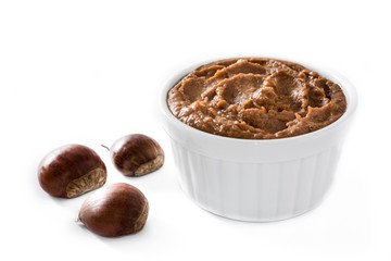 Chestnut cream on bowl isolated on white background
