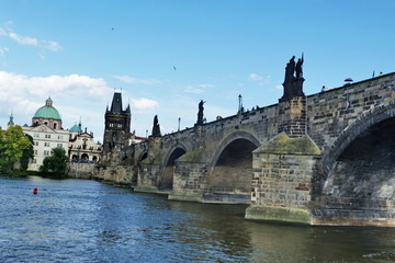 Fototapeta na wymiar Charles Bridge and the Powder Tower in Prague, Czech Republic