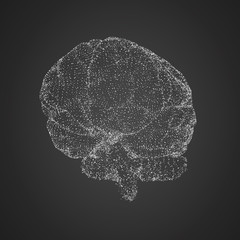 3D vector cyber brain. neural network mega-data processing, template interface design on a white background.