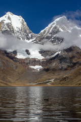 Panoramic View from the western end of Lagona Carhuacocha to Mount Yerupajá, Andes Mountains, Peru