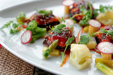 Asian style vegetable appetizer on plate