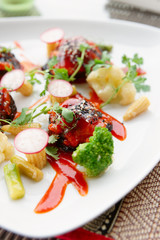 Asian style vegetable appetiser on plate